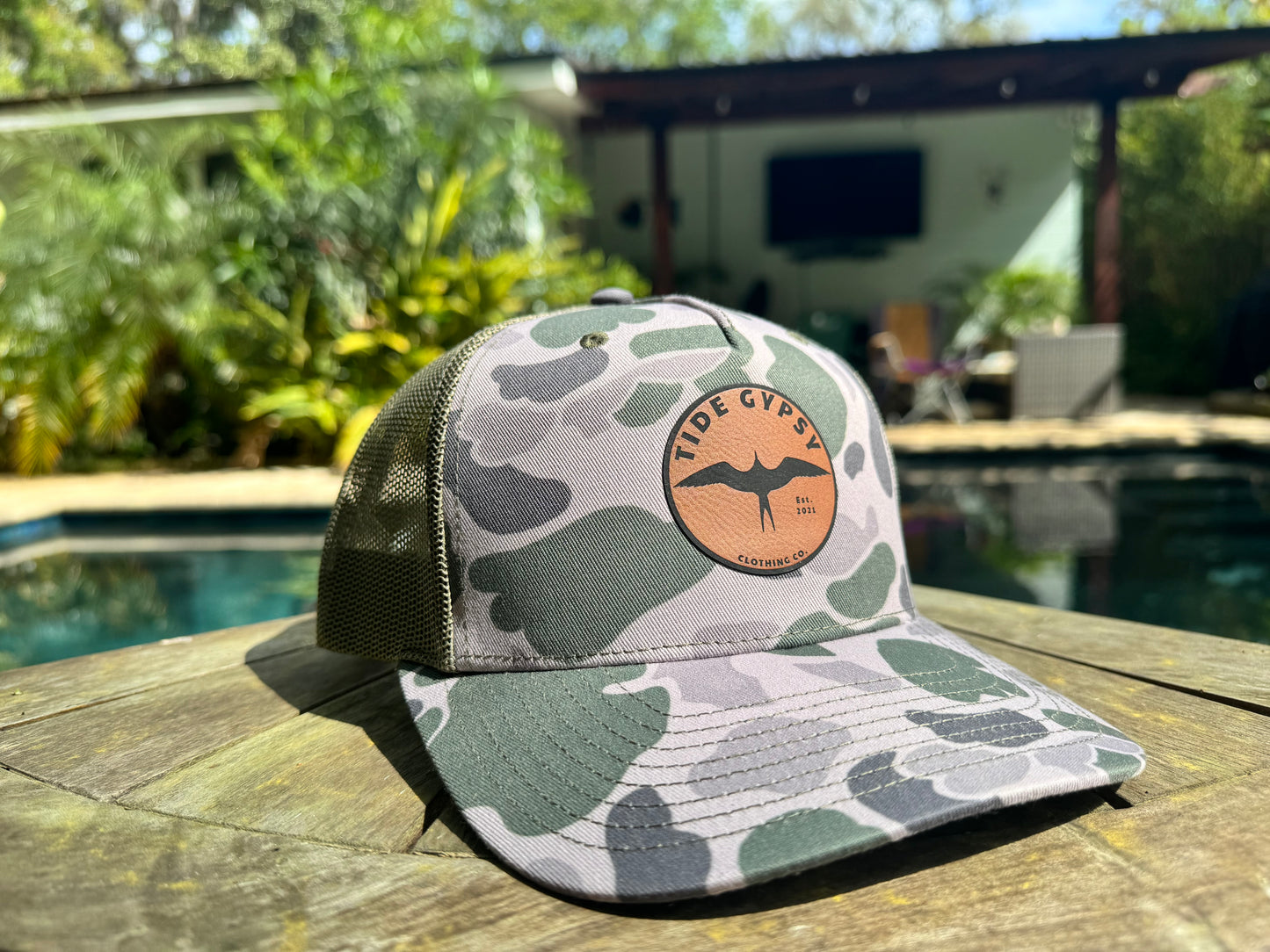 Duck Camo Snapback with Natural Leather Patch