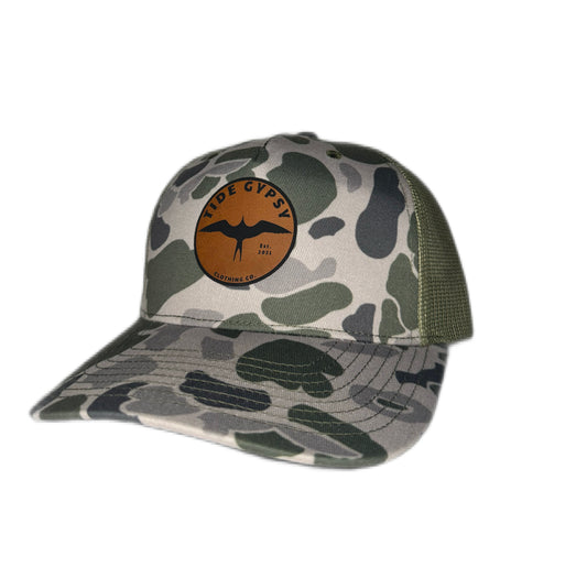 Duck Camo Trucker with Natural Leather Patch
