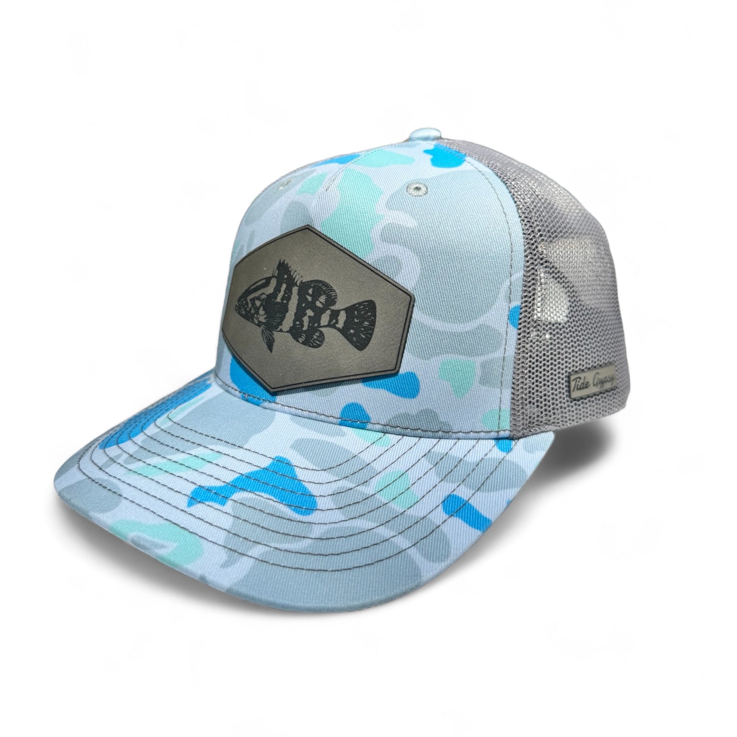 Blue Camo Snapback with Grouper Patch - Grey