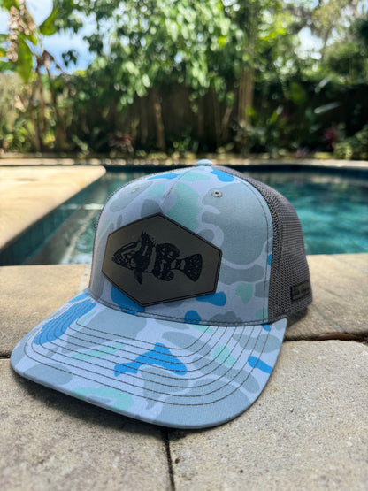 Blue Camo Snapback with Grouper Patch - Grey