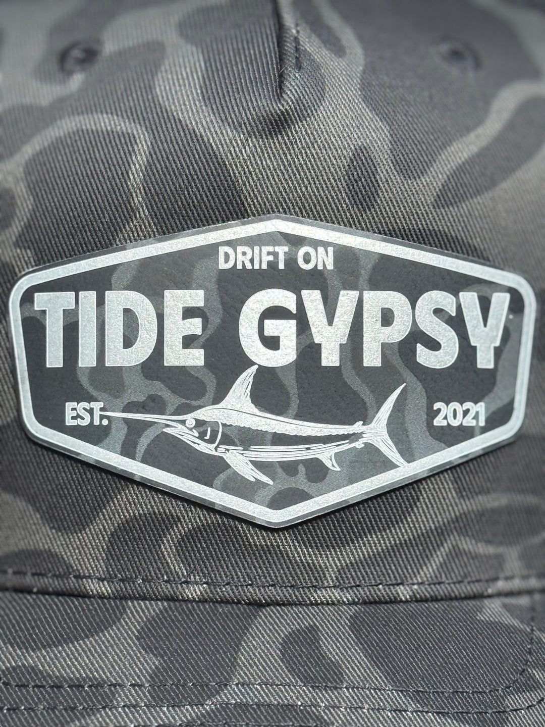 Gray Camo Snapback with Swordfish - Storm Camo