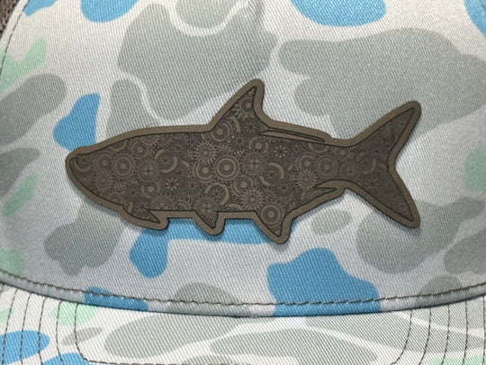 Blue Camo Snapback with Mechanical Tarpon Patch - Grey