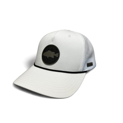 White Snapback with Black Rope - Grouper Topo Circle Patch - Gray