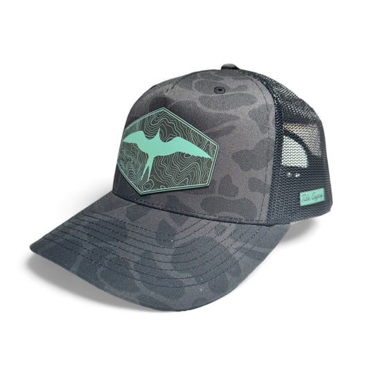 Gray Camo Snapback with Frigate Patch - Teal
