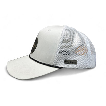 White Snapback with Black Rope - Grouper Topo Circle Patch - Gray