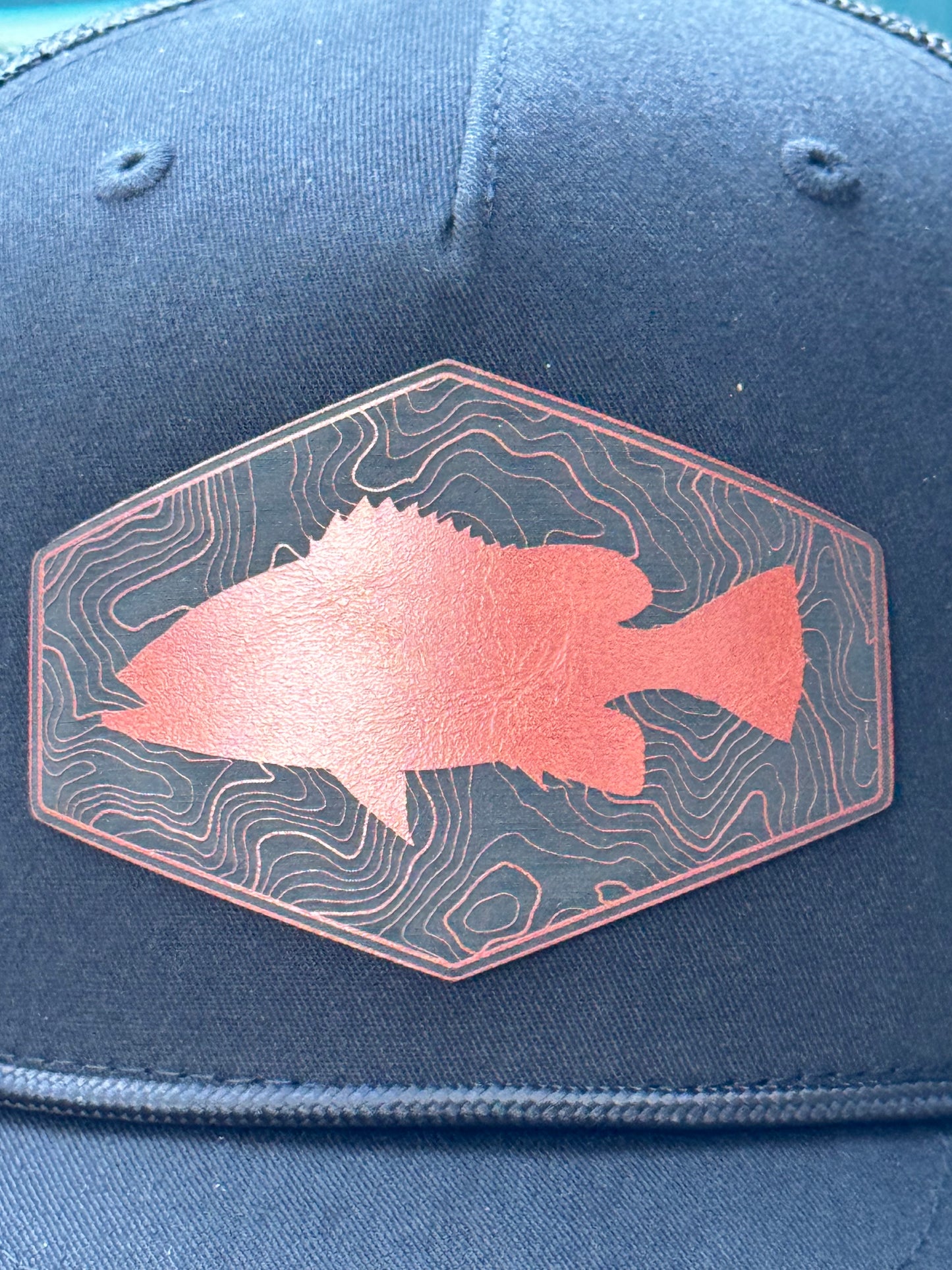 Black Snapback with Black Rope/ Grouper Topo Patch - Saddle Brown