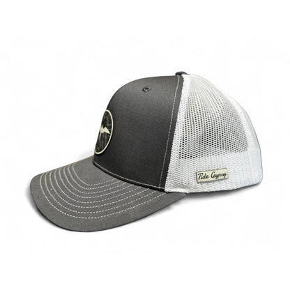 Charcoal Snapback with Frigate Topo Circle Patch - White