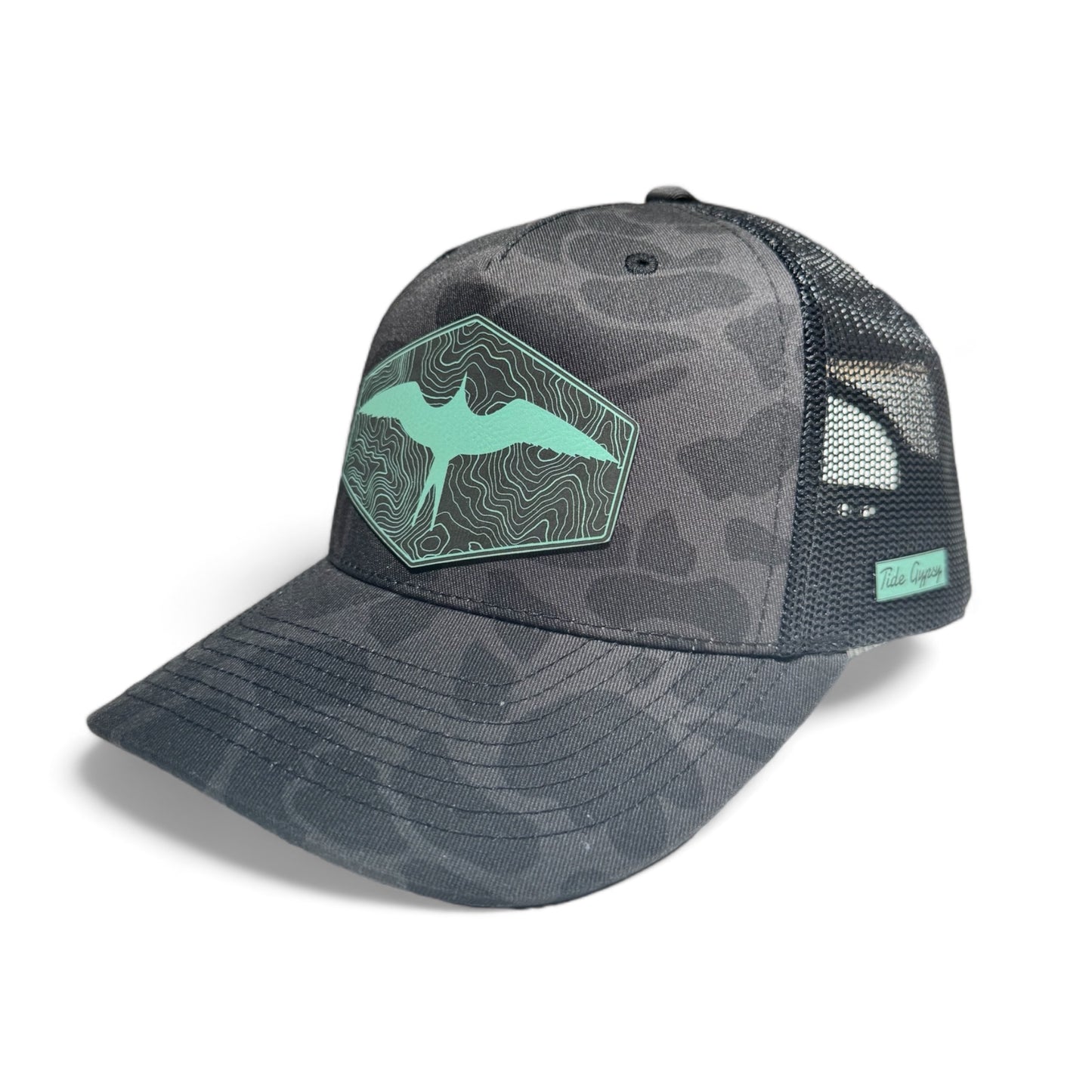 Grey Camo Snapback with Frigate Patch - Teal