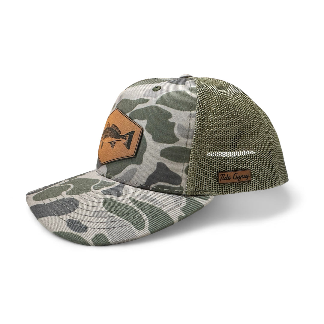 Duck Camo Snapback with Redfish Patch - Rawhide