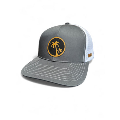 Charcoal Snapback with Double Palm Patch - Saddle Tan