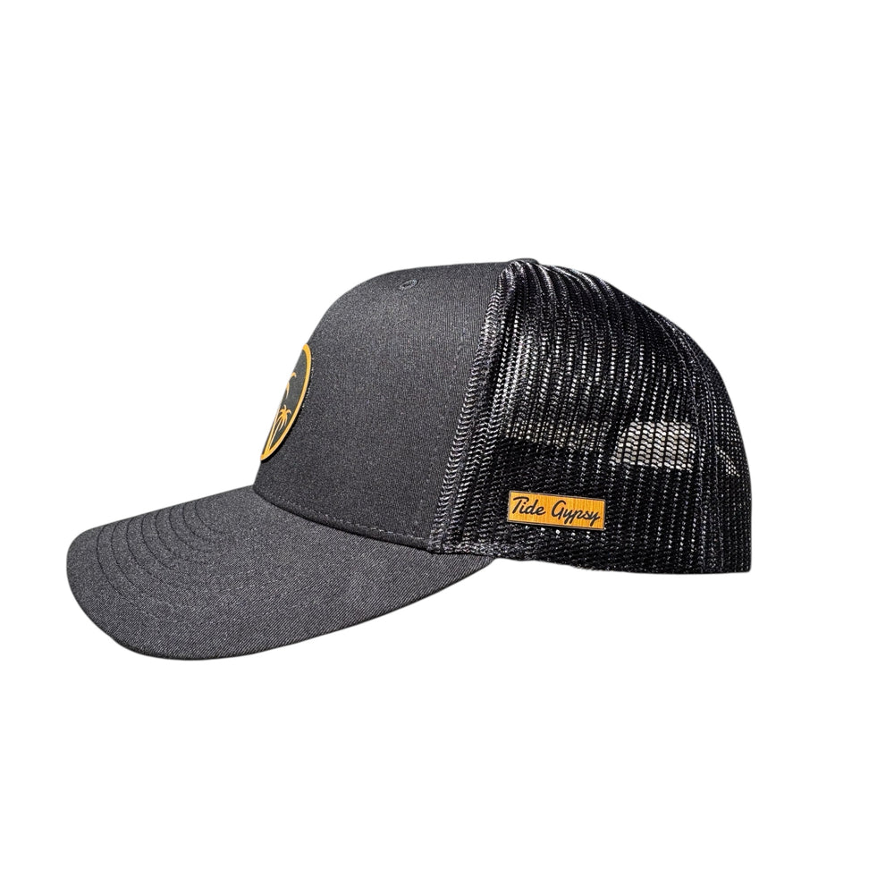 Black Snapback with Double Palm Patch - Bamboo